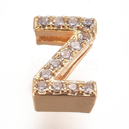 Golden Plated Brass Micro Pave Cubic Zirconia Slide Charms ZIRC-L075-61Z-G-1