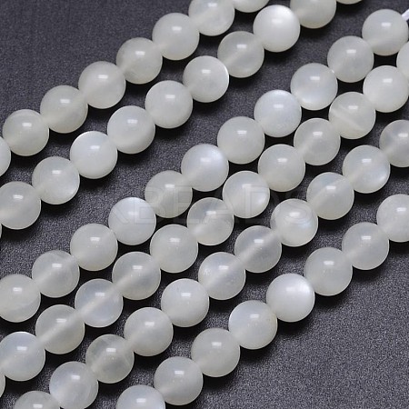 Natural White Moonstone Round Bead Strands G-M262-6mm-04-1