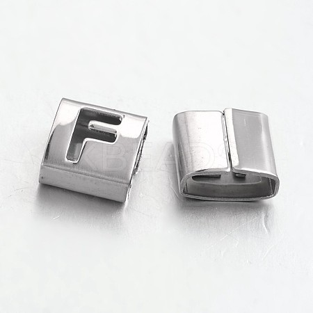 Tarnish Resistant Letter Style 201 Stainless Steel Square Slide Charms STAS-L132-08-1