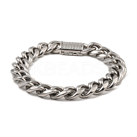 304 Stainless Steel Cuban Link Chain Bracelet NJEW-D050-02J-P-1