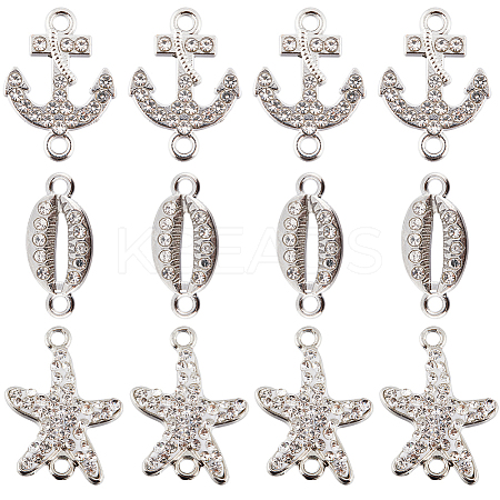 30Pcs 3 Styles Alloy Connector Charms with Crystal Rhinestone FIND-SC0007-89-1