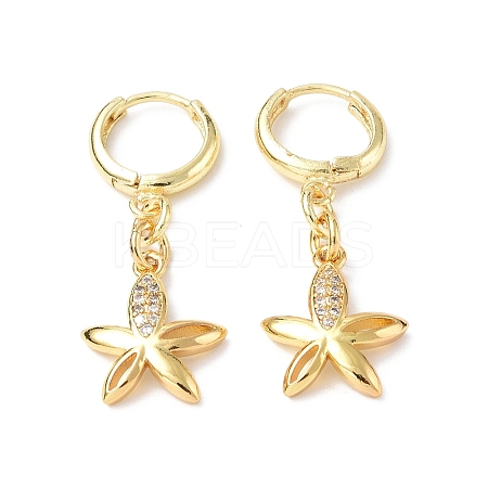 Clear Cubic Zirconia Flower Dangle Hoop Earrings EJEW-B017-16G-1