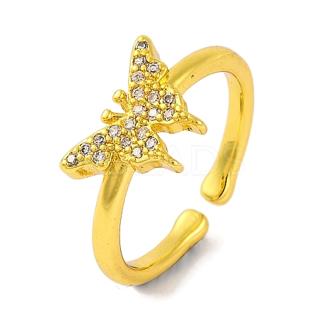 Butterfly Brass Micro Pave Cubic Zirconia Open Cuff Ring for Women RJEW-U003-28B-G-1