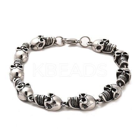 304 Stainless Steel Skull Link Chain Bracelets BJEW-E094-01AS-1