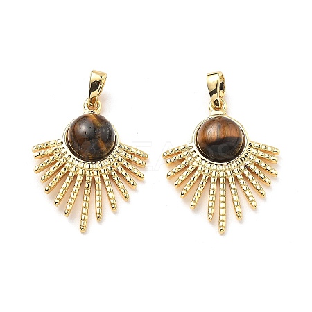 Brass Tiger Eye Pendants KK-B129-09G-1