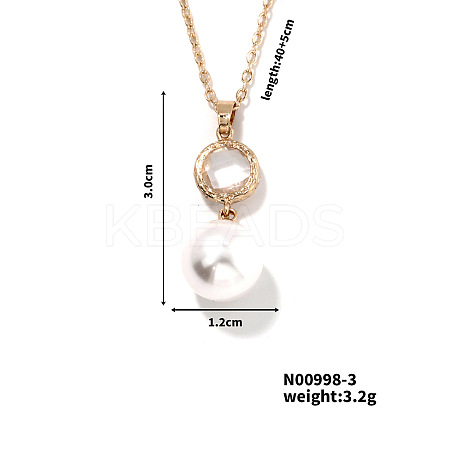 Brass Pave Rhinestone & Imitation Pearl Round Pendnat Shiny Women's Necklaces for Women NM0826-3-1