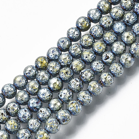 Electroplated Natural Lava Rock Beads Strands G-S352-30A-04-1