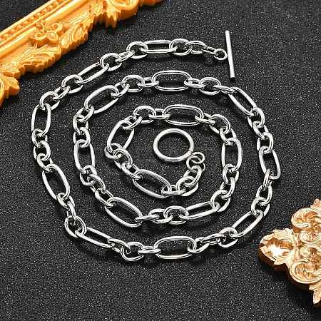 Non-Tarnish Unisex 304 Stainless Steel Figaro Chain Necklaces LS-NJEW-H215-03P-1