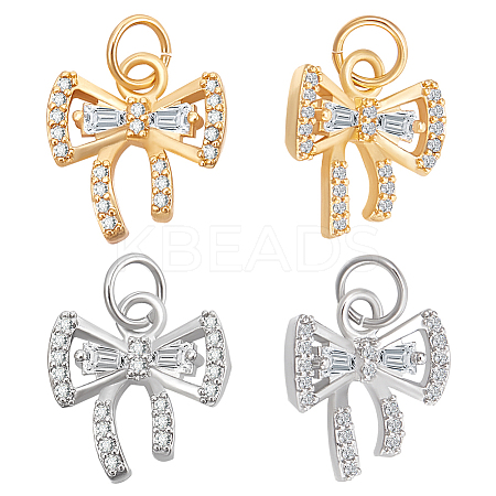 12Pcs 2 Colors Brass Micro Pave Cubic Zirconia Charms KK-BBC0014-18-1