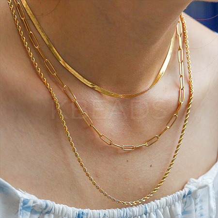 304 Stainless Steel Rope Chain 3 Layer Necklaces for Women LS-NJEW-A057-02B-G-1