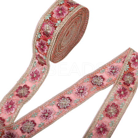 5 Yards Embroidered Organza Flower Ribbons SRIB-GL0001-02-1