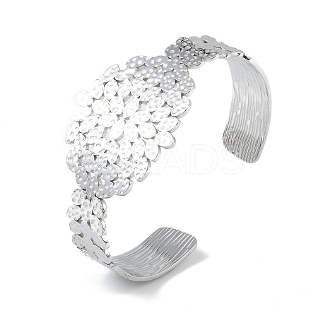 Non-Tarnish 304 Stainless Steel Oval Leaf Open Cuff Bangles for Women BJEW-U002-09P-1