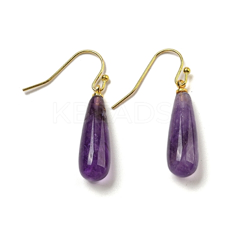 Ion Plating(IP) Natural Amethyst Dangle Earring EJEW-C084-01G-01-1