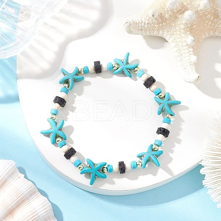 Synthetic Turquoise & Natural Lava Rock Beads Stretch Bracelets for Men Women BJEW-JB11988-03-1