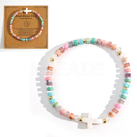 Column Shell Beads Stretch Bracelets QP1883-3-1