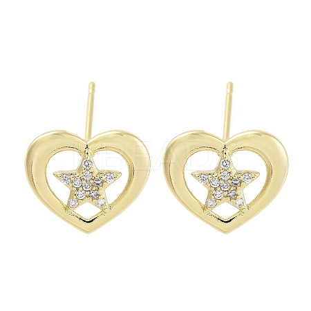 Brass Micro Pave Clear Cubic Zirconia Studs Earring for Women EJEW-S217-A06-1