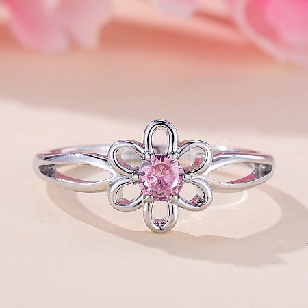 Flower Brass Micro Pave Pearl Pink Cubic Zirconia Finger Rings FS-WGCFB35-03-1