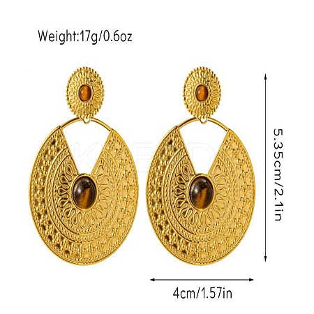 304 Stainless Steel Natural Tiger Eye Boho Stud Earrings EJEW-S244-01G-B-1