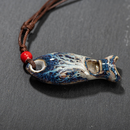 Fish Porcelain Whistle Pendant Necklaces with Adjustable Wax Cord FS-WG46CDC-08-1