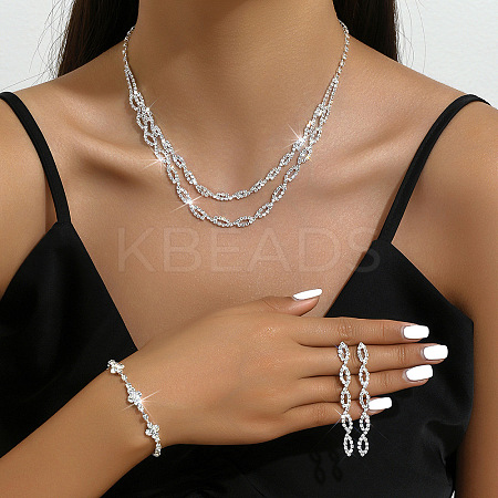Horse Eye & Flower Brass Rhinestone Pendant Necklaces & Stud Dangle Earrings & Bracelets Sets FS-WG6EF02-01-1