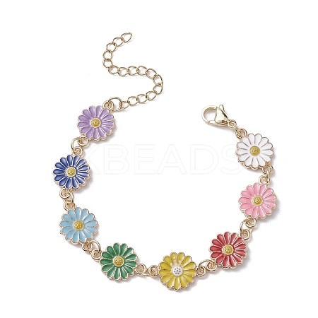 Sunflower Zinc Alloy Enamel Link Bracelets for Women BJEW-JB10246-1
