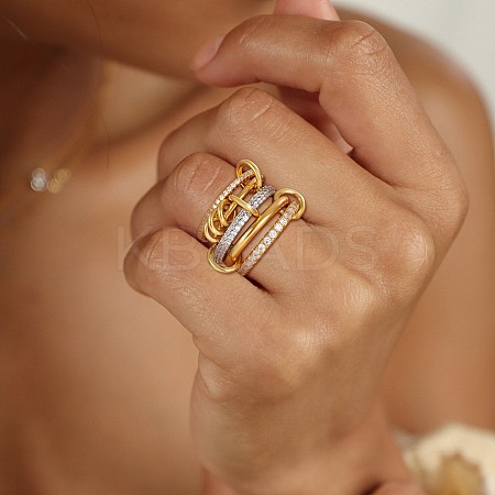 Brass Micro Pave Cubic Zirconia Finger Rings FS-WG6545E-39-1