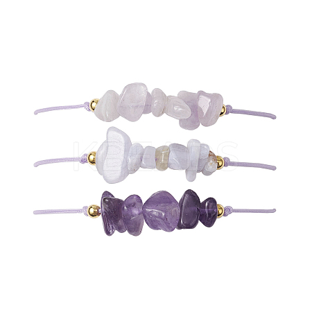 3Pcs 3 Styles Gemstone Braided Bead Bracelets BJEW-JB11146-05-1