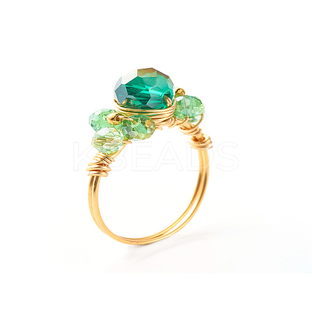 Electroplate Faceted Glass Beads Finger Ring X1-RJEW-TA00014-02-1