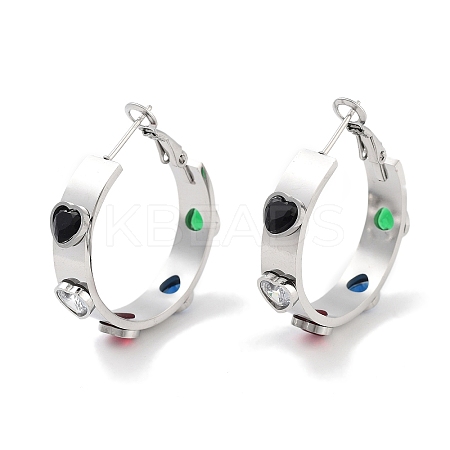 304 Stainless Steel Glass Hoop Earrings for Women EJEW-L283-092P-1