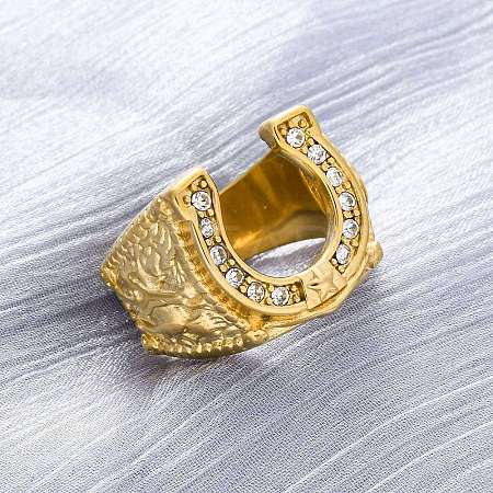 304 Stainless Steel and Rhinestone Finger Rings for Women RJEW-B121-08C-G-1