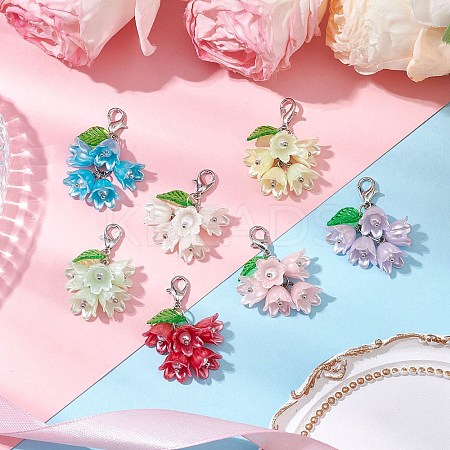 7Pcs Flower ABS Plastic Imitation Pearl & Acrylic Pendant Decorations HJEW-JM02882-1