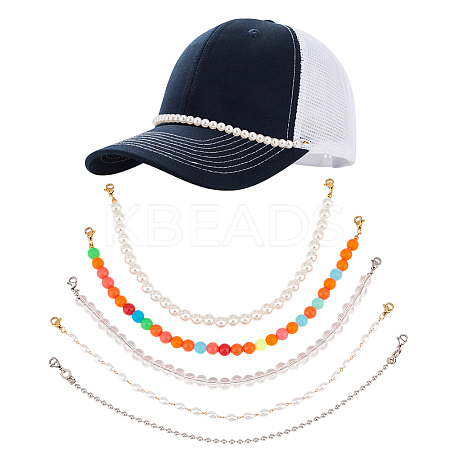5Pcs 5 Styles Round Plastic & Acrylic Beads Baseball Cap Chain AJEW-GO00046-1