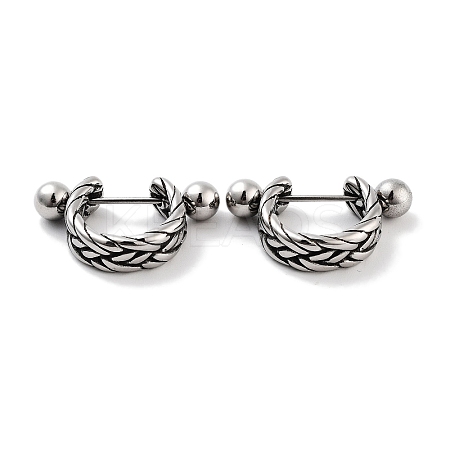 Braided 316 Surgical Stainless Steel Shield Barbell Hoop Earrings EJEW-Z050-58D-AS-1