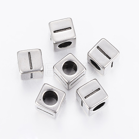 304 Stainless Steel Large Hole Letter European Beads LS-STAS-H428-01AS-I-1