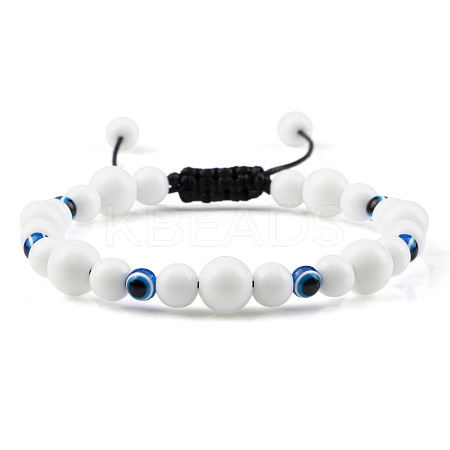 Round Natural White Jade Braided Beaded Bracelets XM7085-4-1