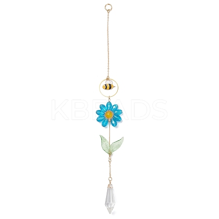 Alloy Enamel Bee & Glass Flower Crystal Suncatcher HJEW-TA00475-04-1