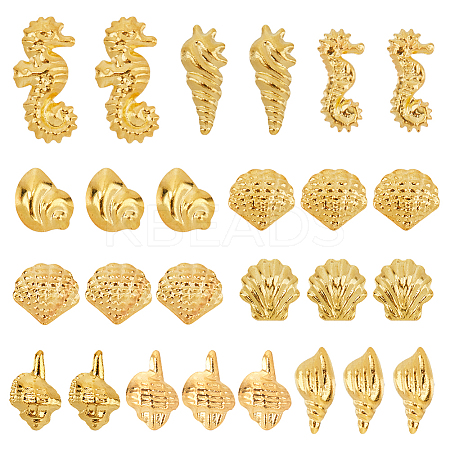 1000pcs 10 Styles Marine Theme Alloy with Brass Cabochons MRMJ-SC0001-33-1