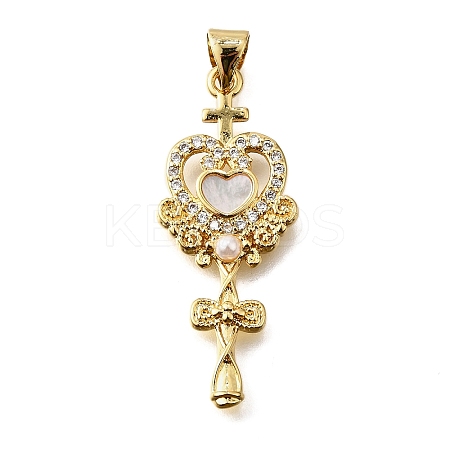 Brass Micro Pave Cubic Zirconia ABS Imitation Pearl Pendants KK-D328-03G-B-1