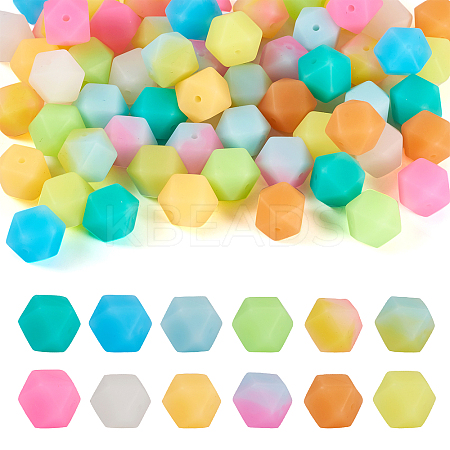 72Pcs 12 Colors  Luminous Hexagon Food Grade Silicone Beads SIL-TA0001-36-1
