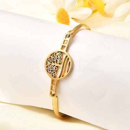 201 Stainless Steel Flat Round Link Bangles for Women LS-BJEW-R014-01G-01-1