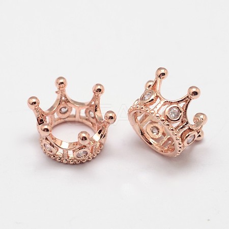 Crown Brass Micro Pave Grade AAA Cubic Zirconia Large Hole Beads LS-ZIRC-O022-60RG-NR-1