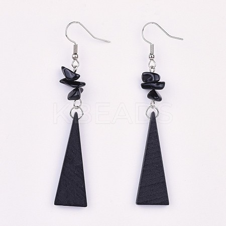 Pear Wood Dangle Earring EJEW-JE03156-03-1