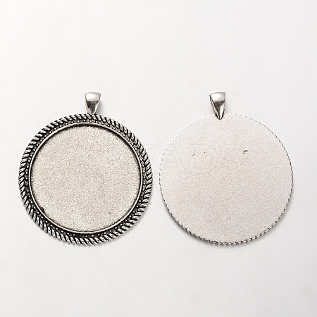 Tibetan Style Alloy Flat Round Pendant Cabochon Bezel Settings PALLOY-J494-44AS-1