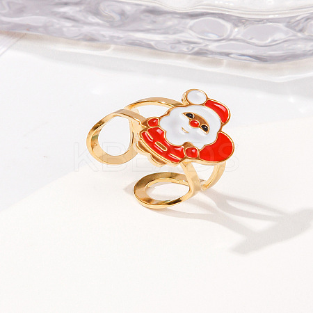 304 Stainless Steel with Enamel Cuff Rings for Women RJEW-Z116-01G-01-1