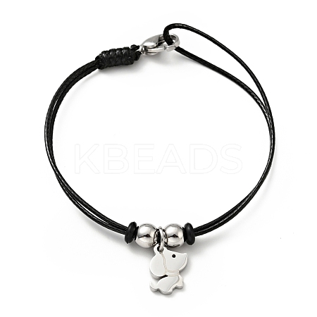 304 Stainless Steel Dog Charm Bracelet with Waxed Cord for Women BJEW-A125-25-1