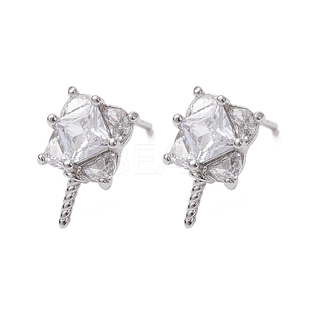 Brass Micro Pave Cubic Zirconia Studs Earrings Findings KK-K360-29P-1