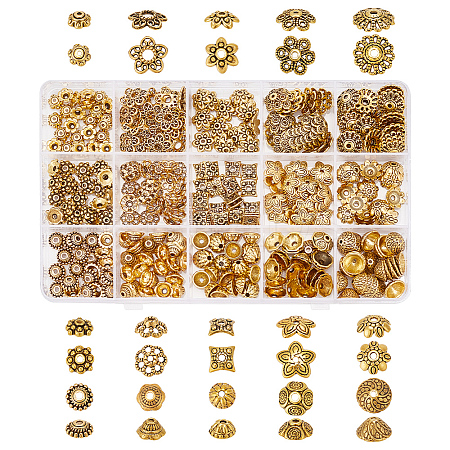 360Pcs 15 Style Tibetan Style Alloy Caps FIND-PH0018-49-1
