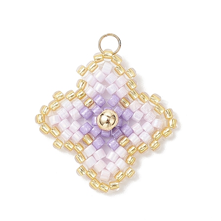 Handmade Glass Seed Beaded Quatrefoil Pattern Pendants PALLOY-MZ00965-02-1
