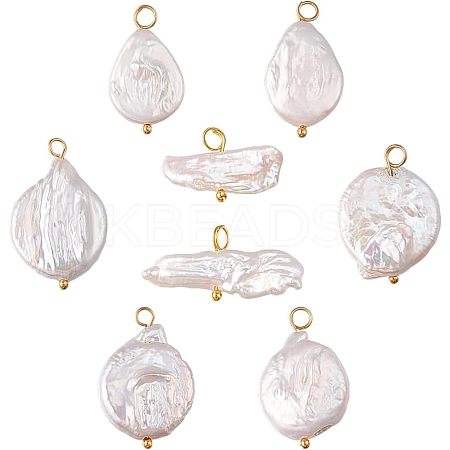 8Pcs 4 Styles Baroque Natural Keshi Pearl Pendants PALLOY-AB00030-1