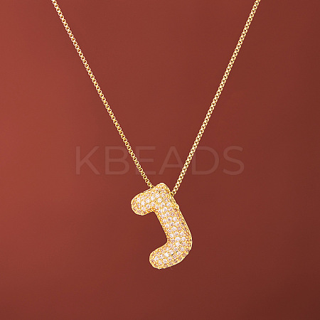 Brass Micro Pave Clear Cubic Zirconia Initial Pendant Necklaces for Women FS-WGDC51D-10-1